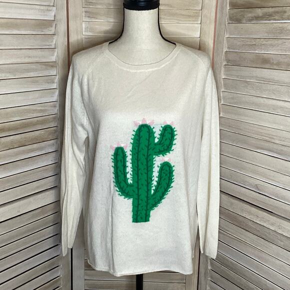Jumper 1234 Cream Catus Intarsia Cashmere Tunic Sweater 2 M - Picture 1 of 11